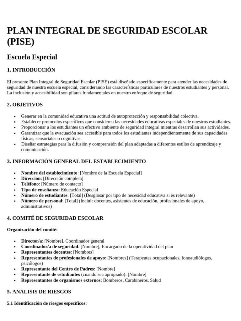 Plan Integral de Seguridad Escolar PISE | PDF | Educación especial ...