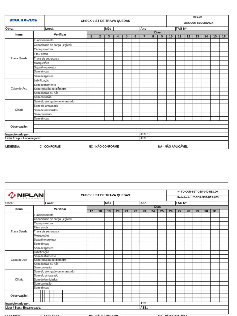 Fo-Cor-Sst-Ger-040 - Rev00 - Check List Trava Quedas - Ok | PDF