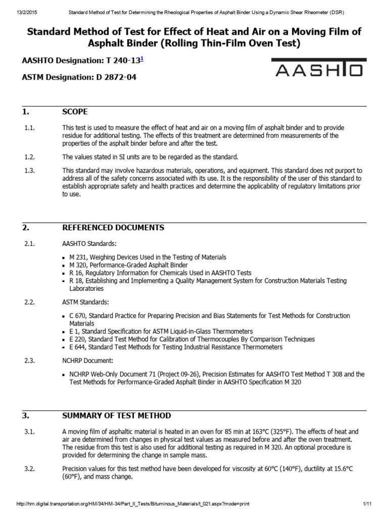 RTFO Test Method for Asphalt Binder | PDF | Thermometer | Flow Measurement