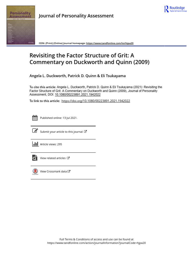Grit Factor Structure Revisited: Commentary | PDF | Grit (Personality ...