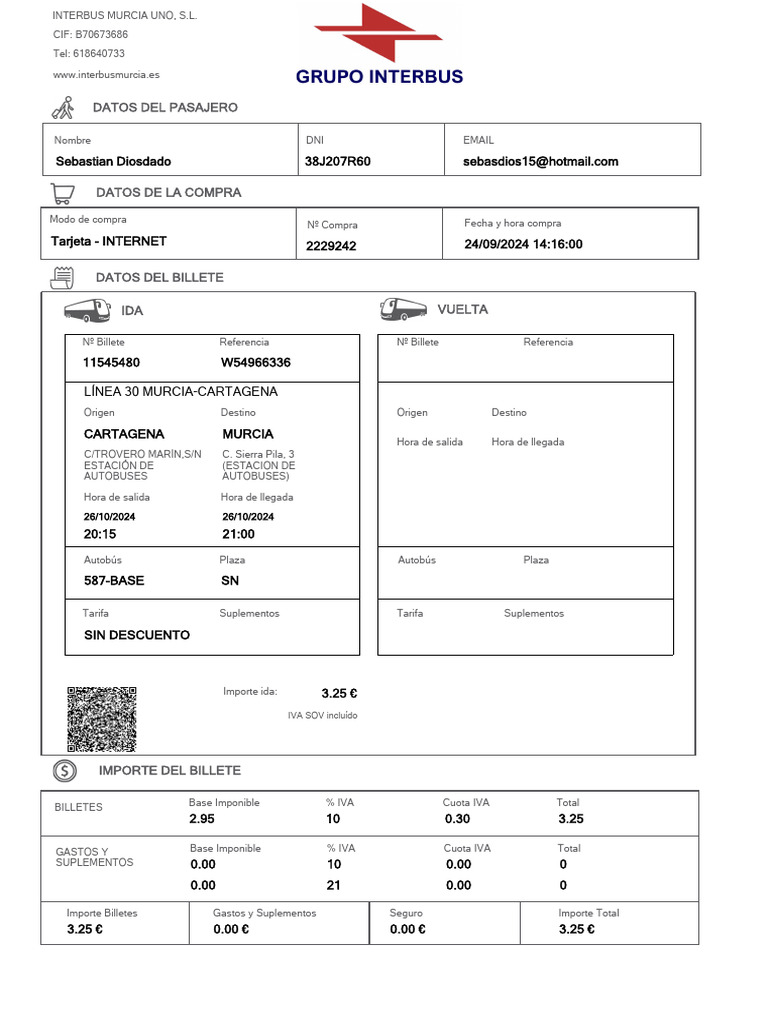 Billete Interbus Cartagena-Murcia | PDF