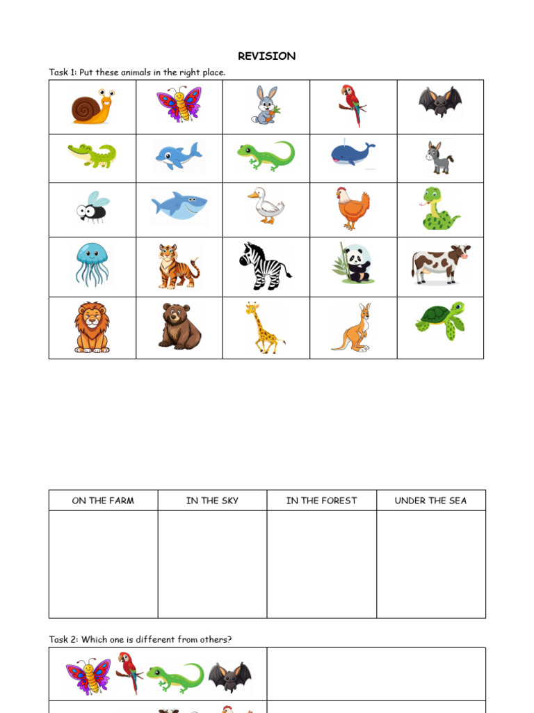 Animal Classification and Writing Tasks | PDF