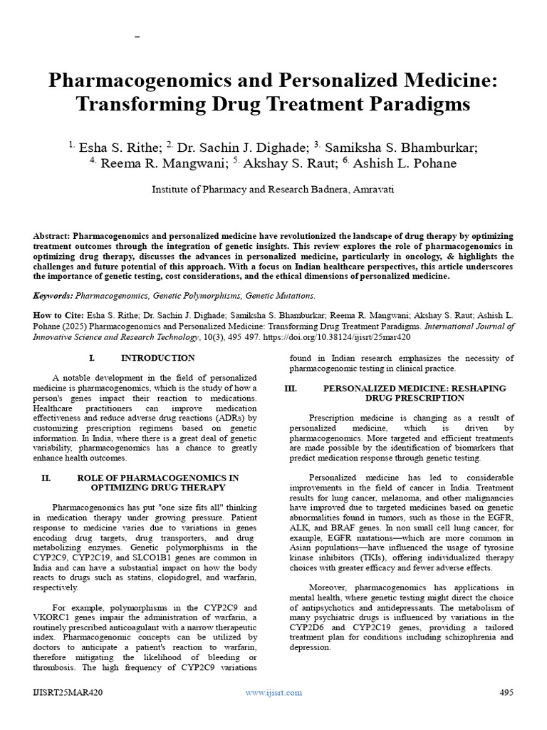 Pharmacogenomics in Personalized Medicine | PDF | Pharmacogenomics ...