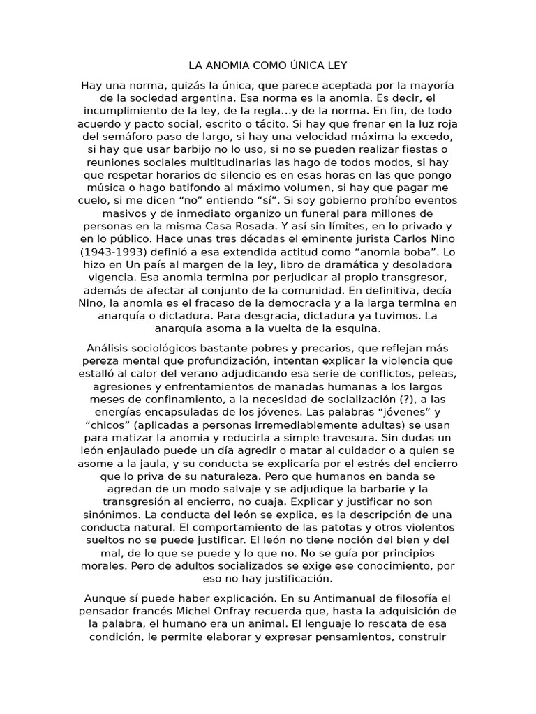 Anomia en la sociedad argentina | PDF