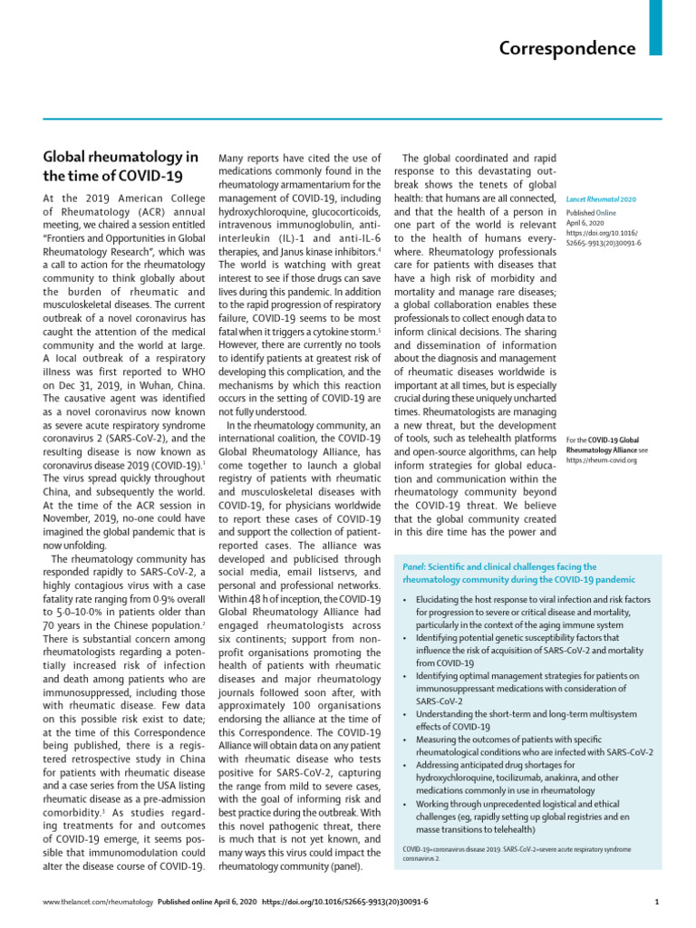 Carta Lancet Global Rheumatology in The Time of Covid19 | PDF ...