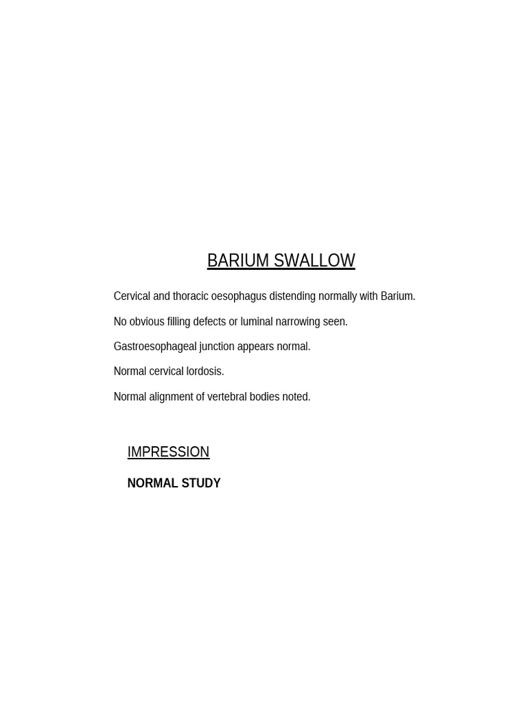 Normal Barium Swallow Study Results | PDF