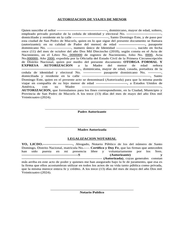 Autorización de Viaje para Menores | PDF