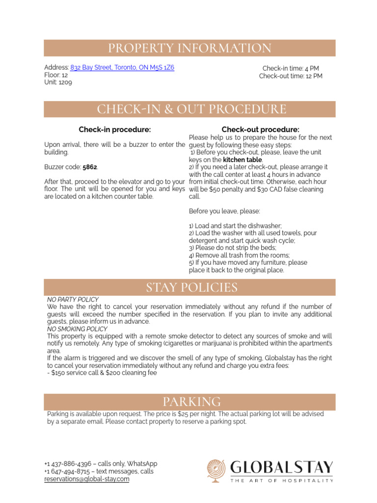 Toronto Bay St. Apartment Info & Policies | PDF - Luxury Apartment Non-Party Optical Policies