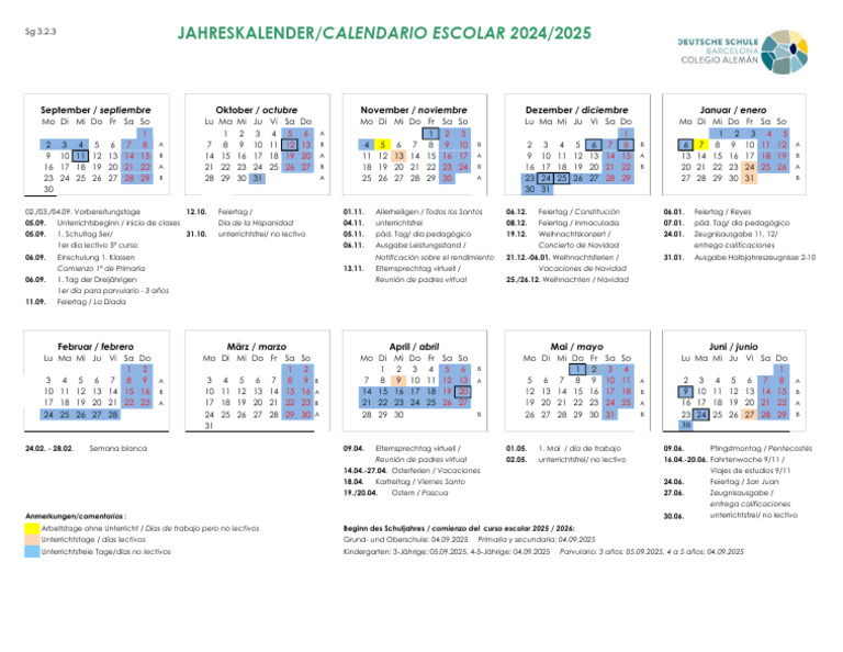 Schuljahr24 25 | PDF | Calendario litúrgico | Fiestas cristianas y días ...