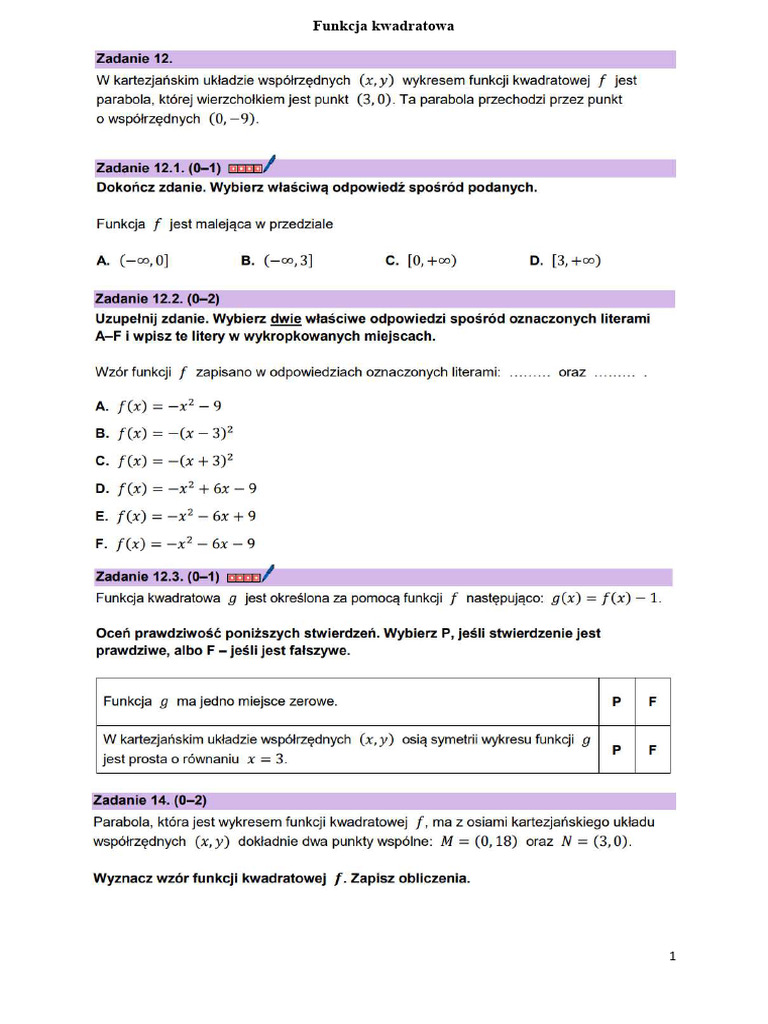 funkcja-kwadratowa-zadania-pdf