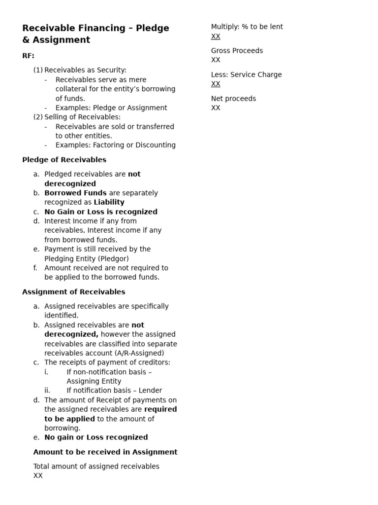 Receivable Financing: Pledge vs. Assignment | PDF