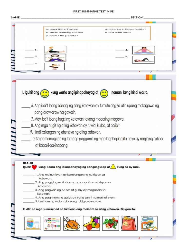 FIRST SUMMATIVE TEST IN PE | PDF