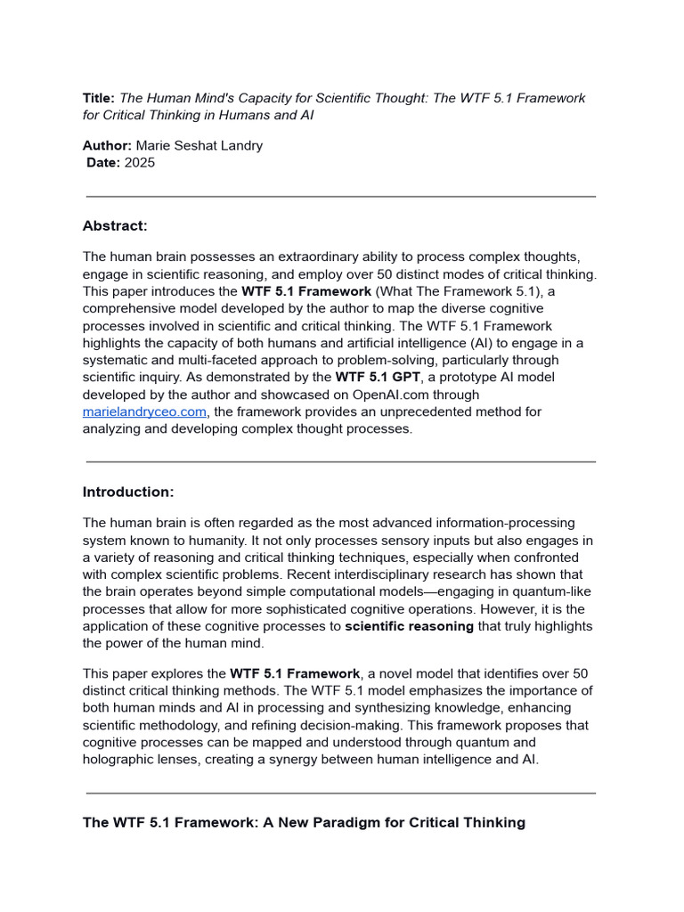 The Human Mind's Capacity For Scientific Thought: The WTF 5.1 Framework ...