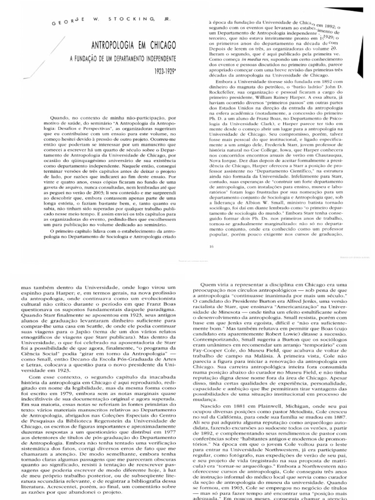 ANTROPOLOGIA EM CHICAGO George W Stocking JR | PDF