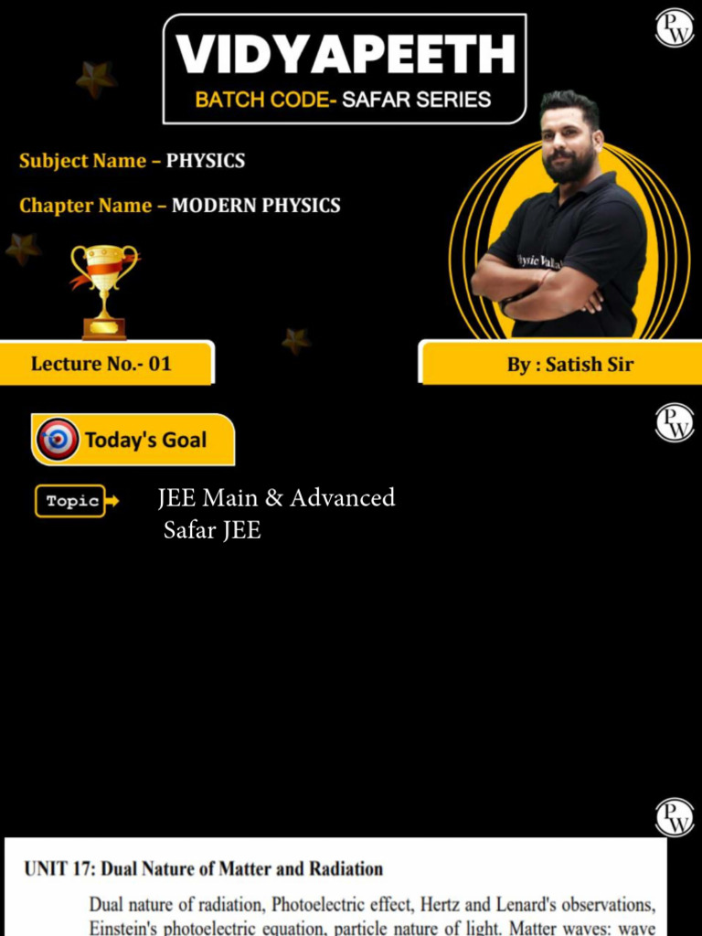 Modern Physics 01 - Class Notes - Safar Vidyapeeth - JEE Series | PDF
