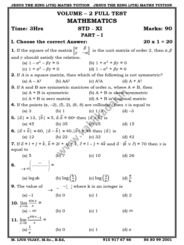 11th Maths Volume II Test - EM and TM | PDF | Functional Analysis ...