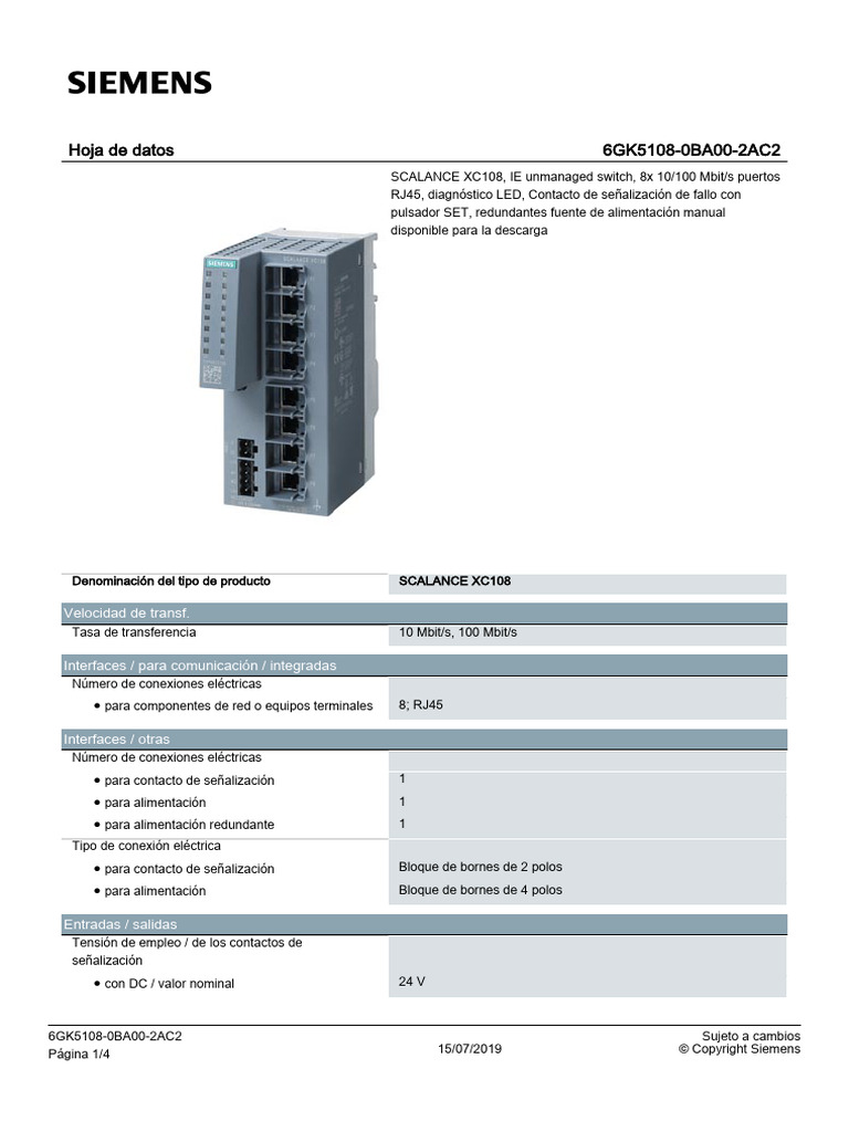 Switch SCALANCE XC108: 8 Puertos RJ45 | PDF | Red mundial | Internet y web