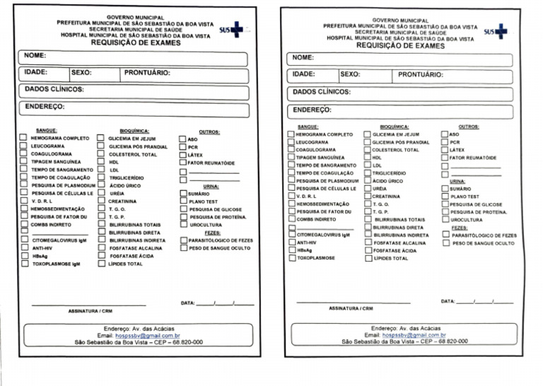 Requisição de Exames Hospitalares SUS | PDF | Especialidades médicas ...