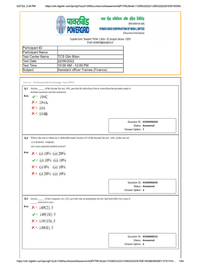 Powergrid Question Paper | PDF