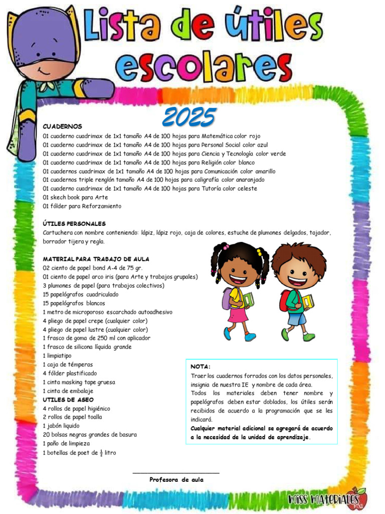 Lista de Útiles Escolares | PDF