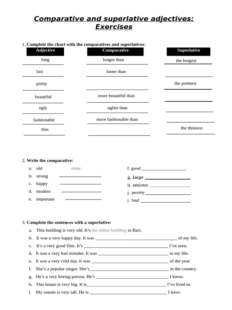 Comparative and Superlative Adjectives Exercises | PDF | Clothing | Fashion