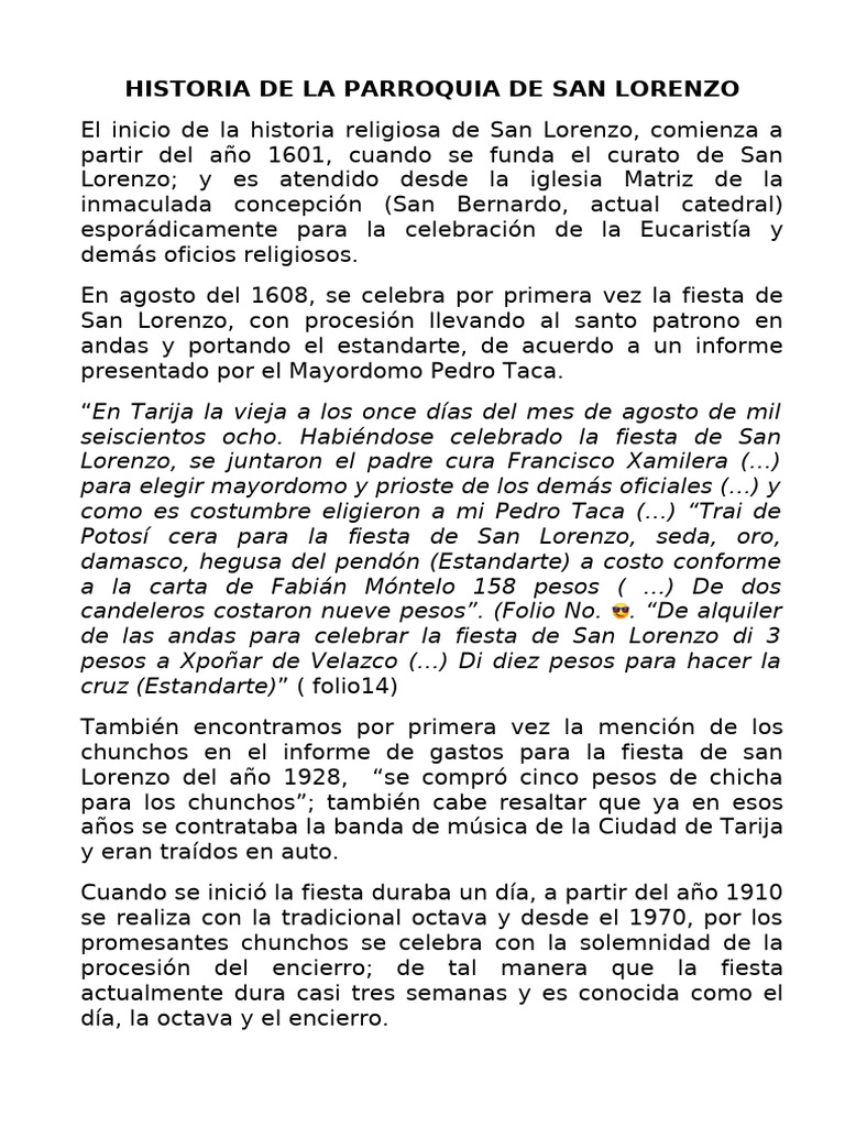 Historia de La Parroquia de San Lorenzo | PDF