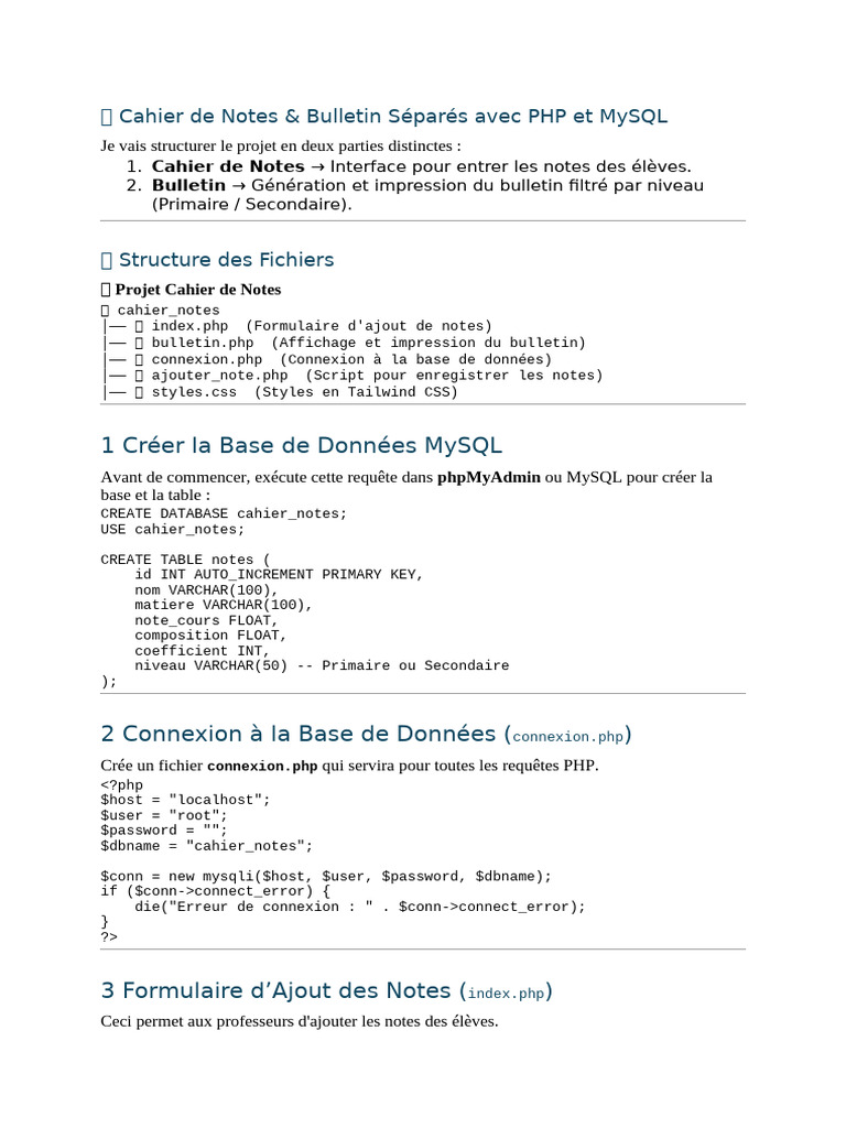 Bulletin de Notes avec PHP et MySQL | PDF | MySQL | PHP