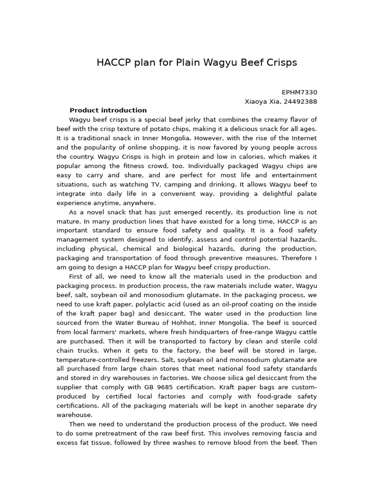 HACCP Plan for Wagyu Beef Crisps | PDF | Sterilization (Microbiology ...