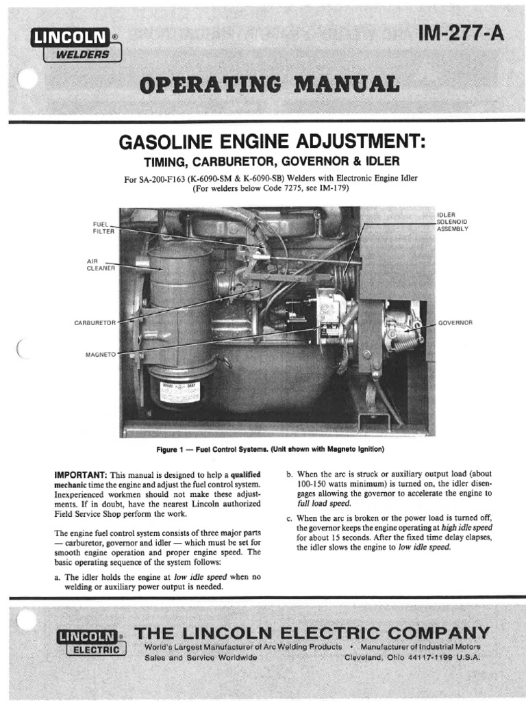 Lincoln Shield-Arc SA-250-F163 Gas Engine Adjustment | PDF