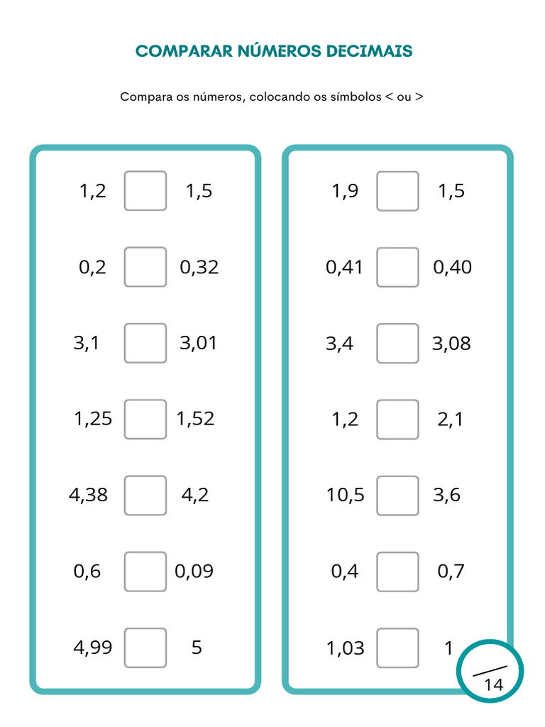 Comparação de Números Decimais | PDF