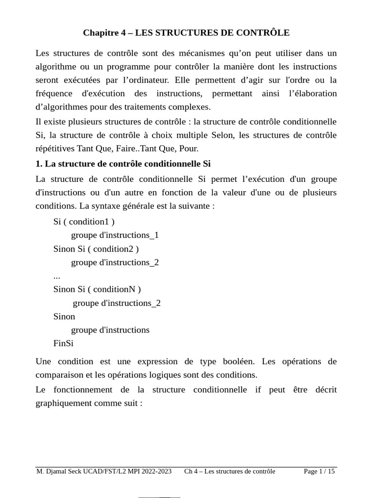 Structures de contrôle en algorithme | PDF | Structure de contrôle ...