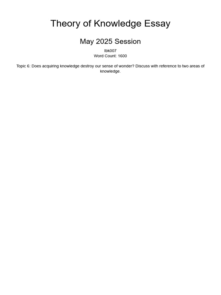 Liam Rattray - Welm Tok Essay 2023-25 | PDF | Knowledge