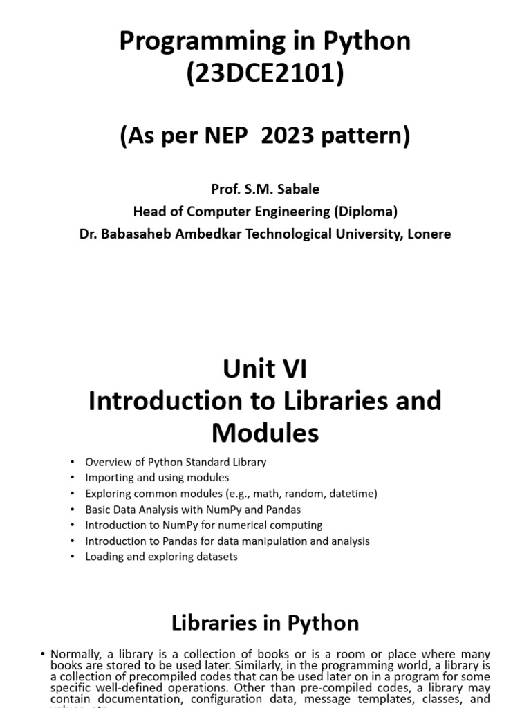 Unit-VI-Introduction-to-Libraries- and-Modules(NEP) | PDF | Python ...