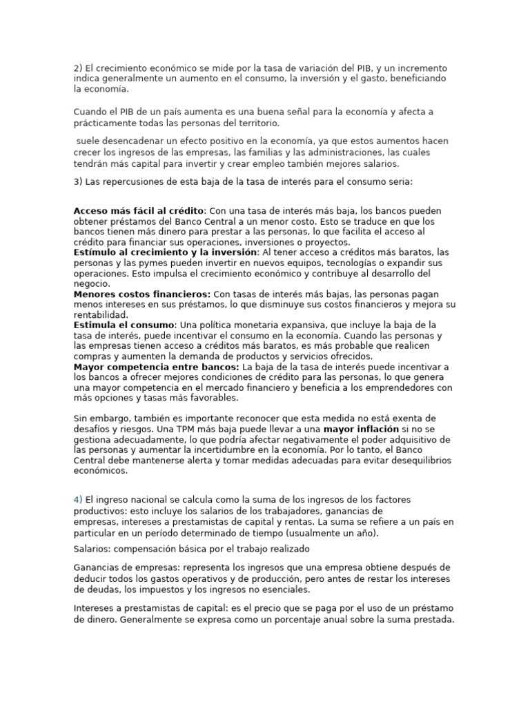 Impacto del PIB y tasas de interés en la economía | PDF | Interés | Bancos