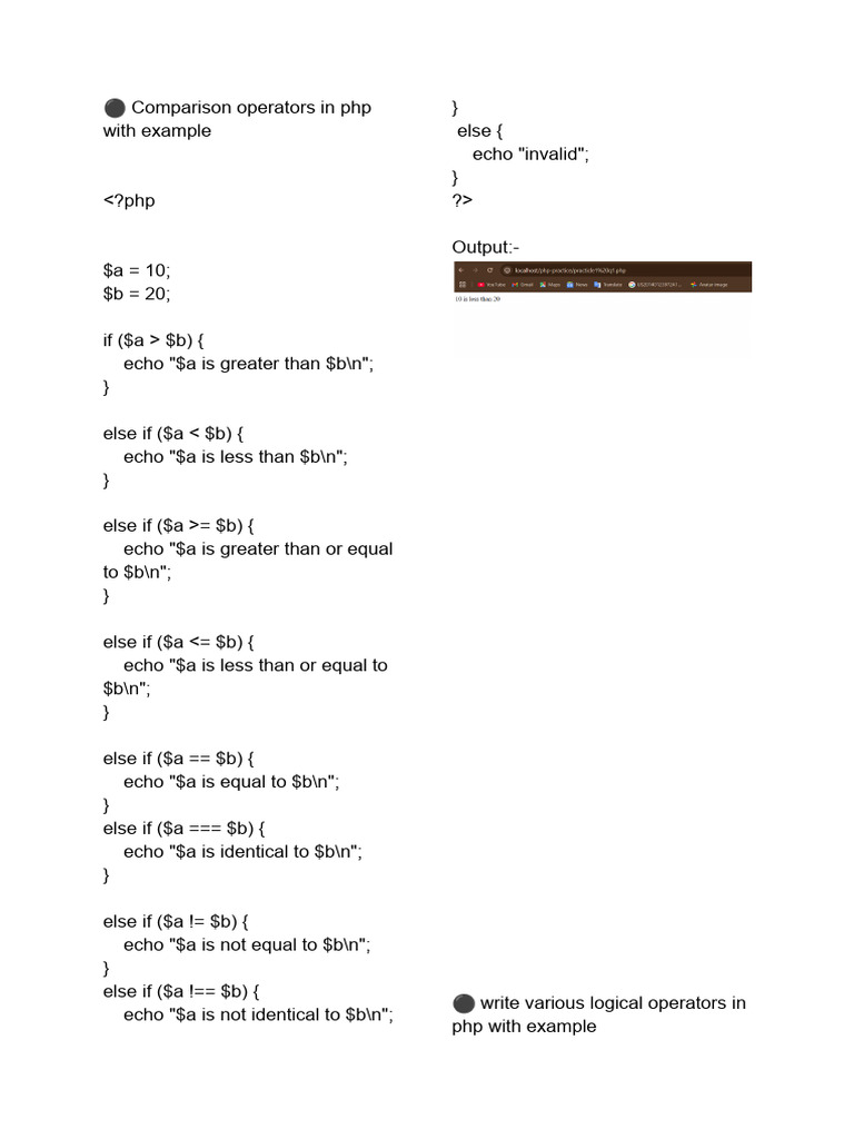 PHP Programming Examples and Operators | PDF | Information Retrieval ...