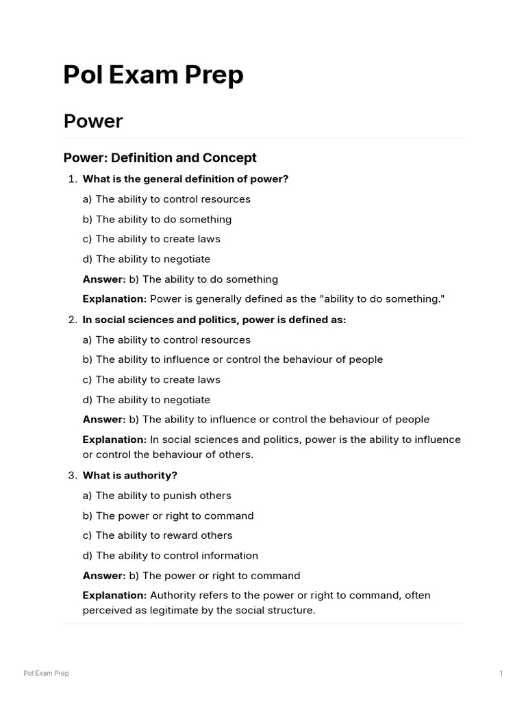 Pol Exam Prep | PDF | Power (Social And Political) | Sovereignty