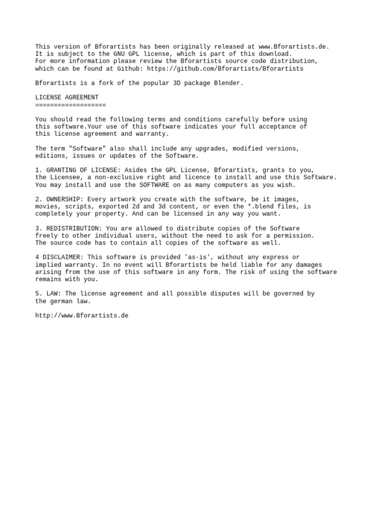 Bforartists License Agreement Overview | PDF