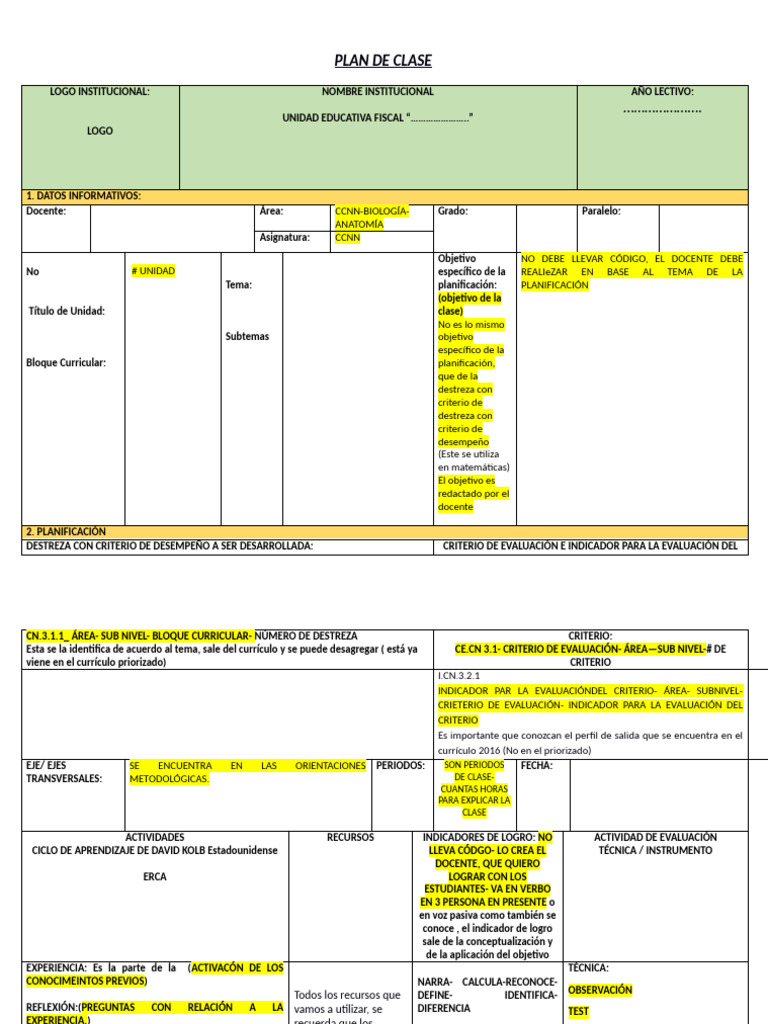 Plan de Clase para Enseñar | PDF | Plan de estudios | Enseñando