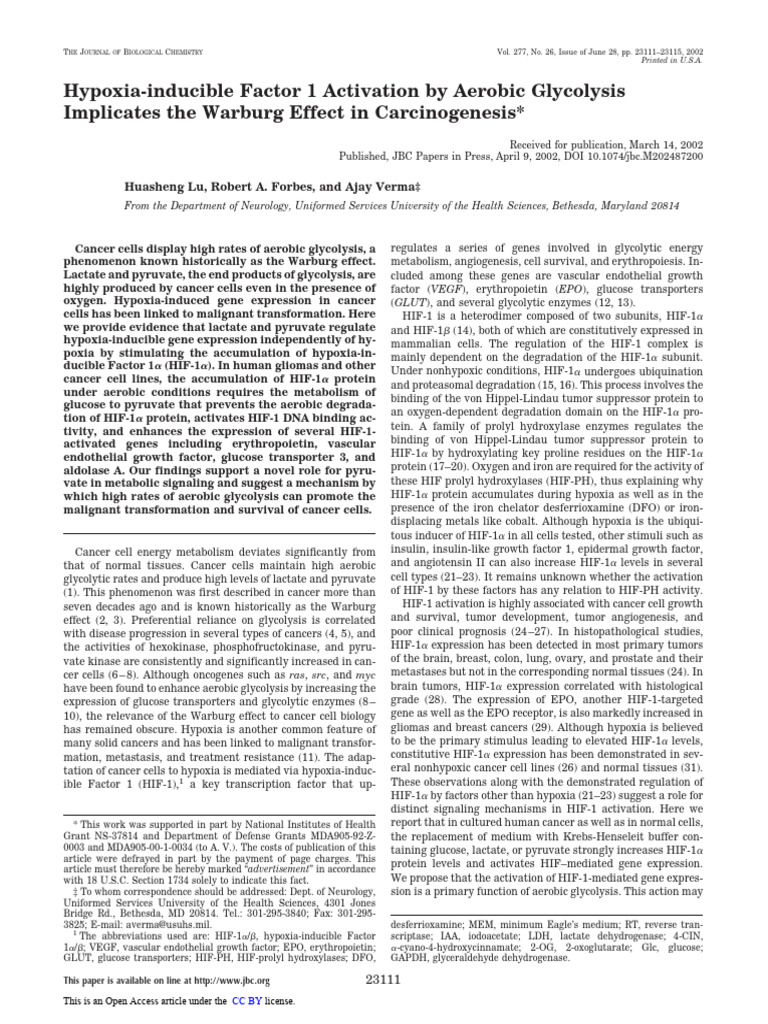 Hypoxia-Inducible Factor 1 Activation by Aerobic Glycolysis Implicates ...