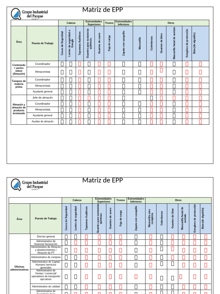 Matriz de EPP por Puesto de Trabajo | PDF | Laboratorios | Guante