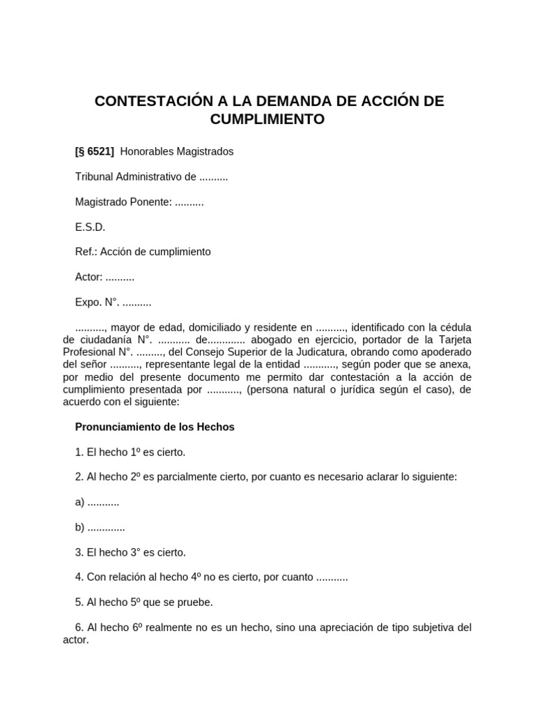 Contestación a Acción de Cumplimiento | PDF | Gobierno | Justicia