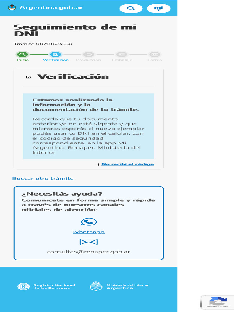 Seguimiento de Trámite DNI Renaper | PDF