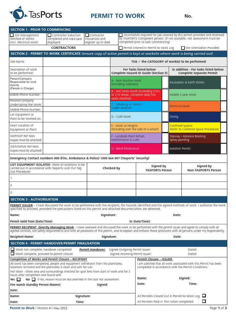 Permit to Work Certificate Template | PDF | Asbestos | Safety