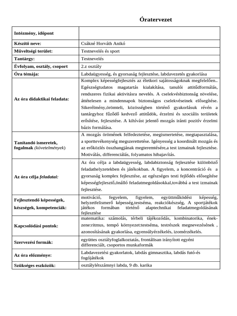 Tesi Óraterv | PDF