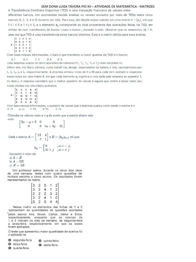 Atividade Enem Matrizes Modificado | PDF