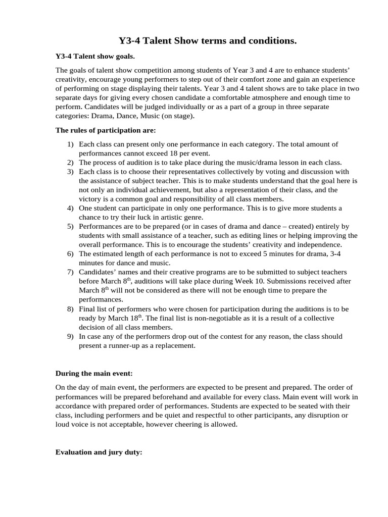 Y3-4 Talent Show Guidelines and Rules | PDF