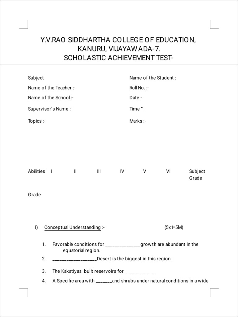 Scholastic Achievement Test Template | PDF | Forests | Environmental ...