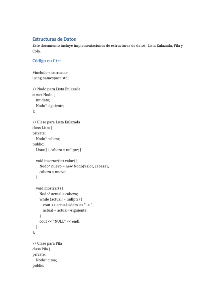 Implementación de Estructuras de Datos C++ | PDF | Programación ...