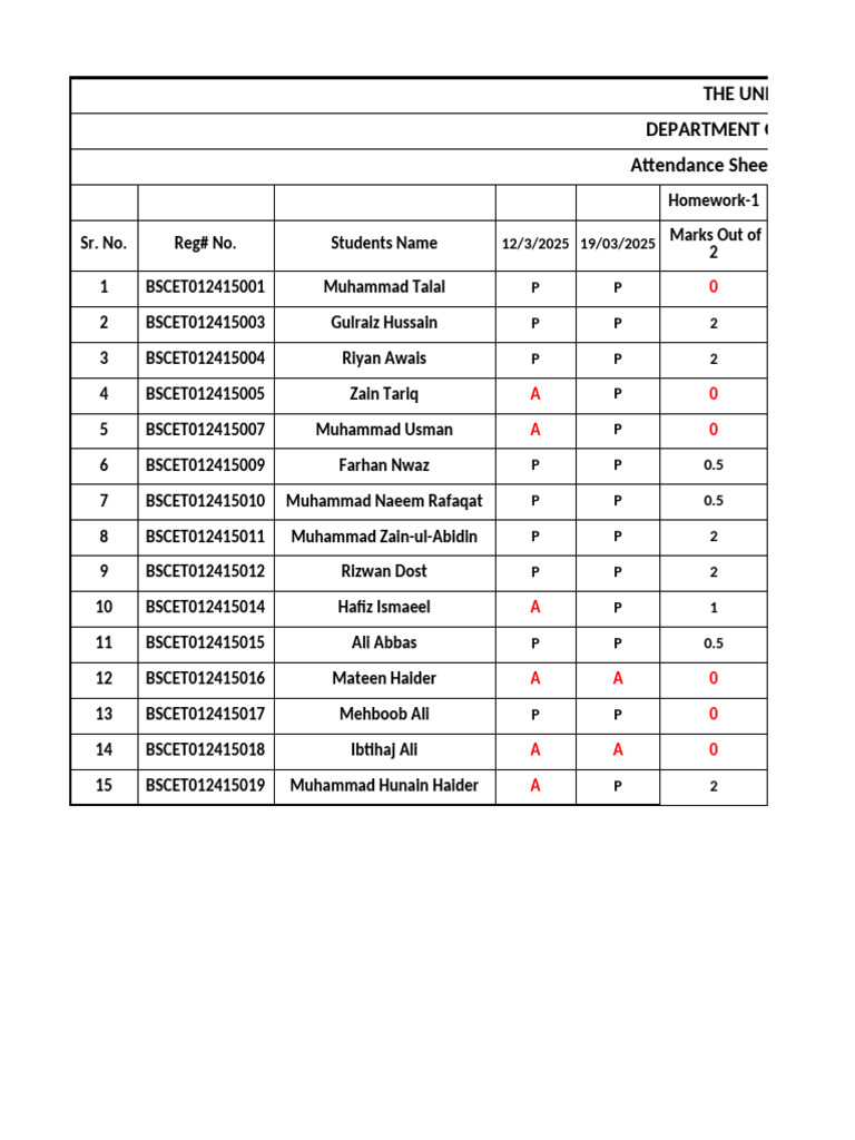 Attendance Record+ Homework-1 Result | PDF