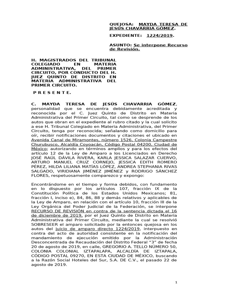 Recurso de Revisión en Amparo 1224/2019 | PDF | Judicaturas | Caso de ley